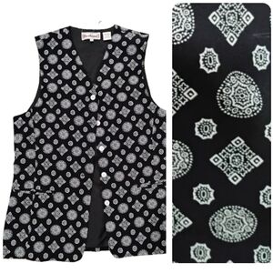 Bechamel Medallion Print Preppy Vintage Vest 10 Tie Back Pockets Y2K